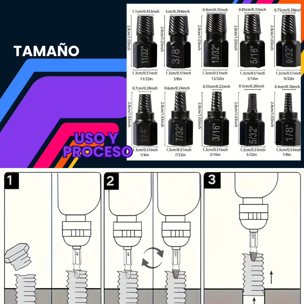KIT EXTRACTOR DE TORNILLOS X10 PIEZAS | GRYPP