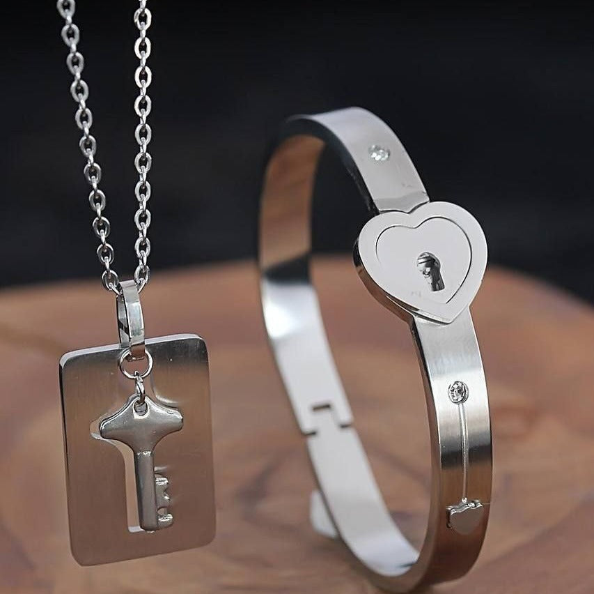 LUNARÉ - Cadena y Pulsera Candado Acero inoxidable + Caja de Regalo