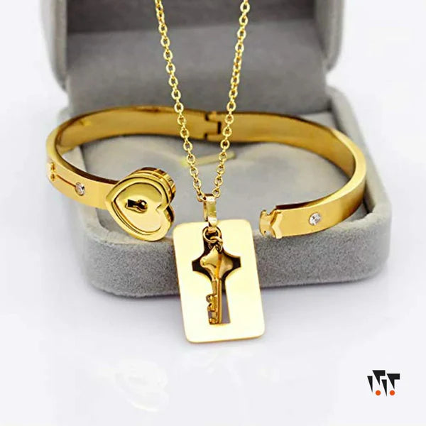 LUNARÉ - Cadena y Pulsera Candado Acero inoxidable + Caja de Regalo