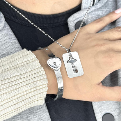 LUNARÉ - Cadena y Pulsera Candado Acero inoxidable + Caja de Regalo