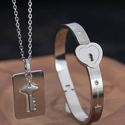 LUNARÉ - Cadena y Pulsera Candado Acero inoxidable + Caja de Regalo